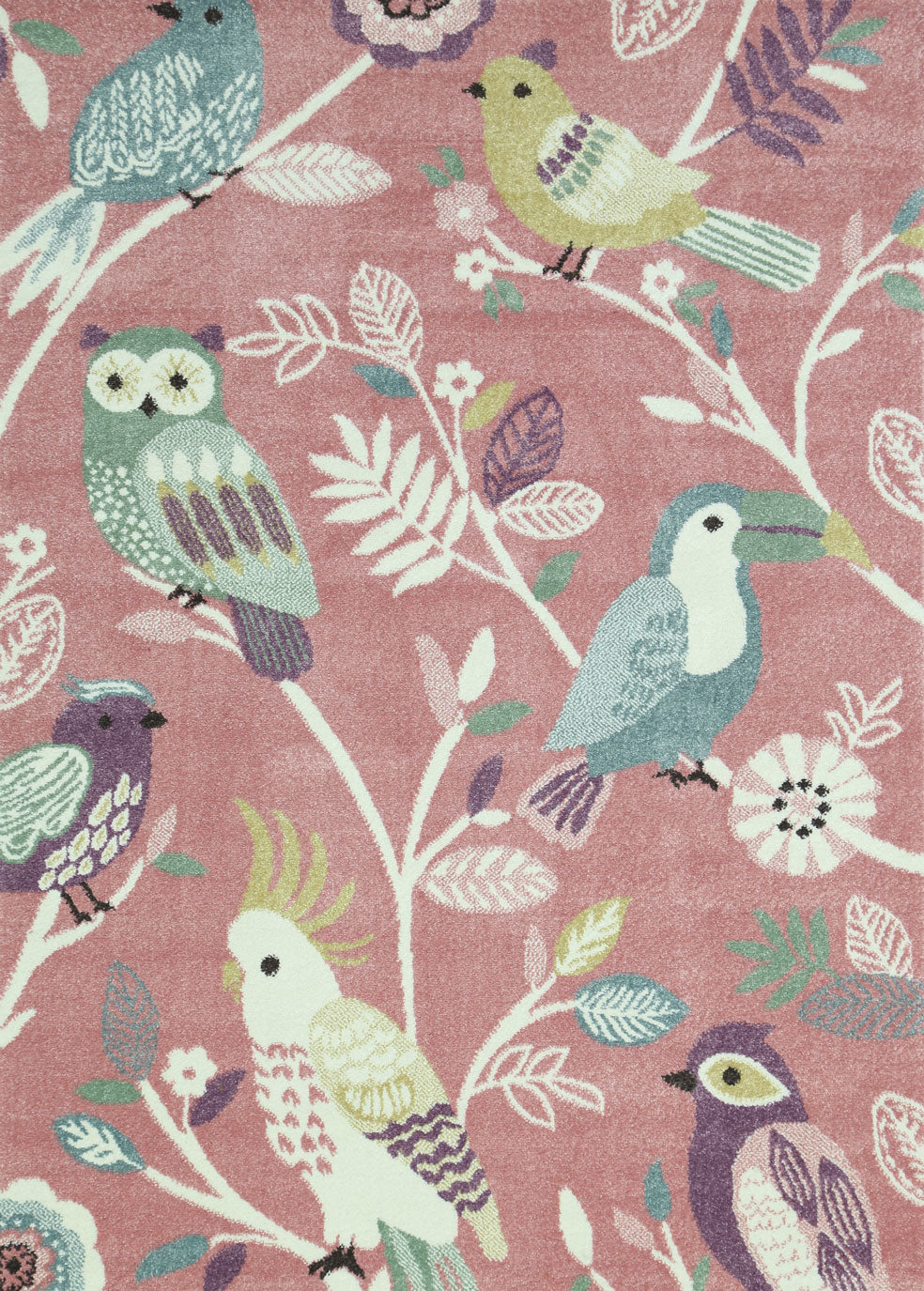 Bright Bird Rug Happy Feet Bright Birds Pink Kids Rug