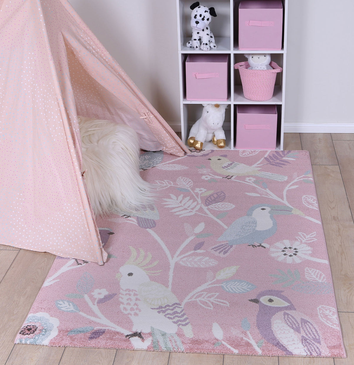 Bright Bird Rug Happy Feet Bright Birds Pink Kids Rug